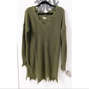 Long distressed knit sweater